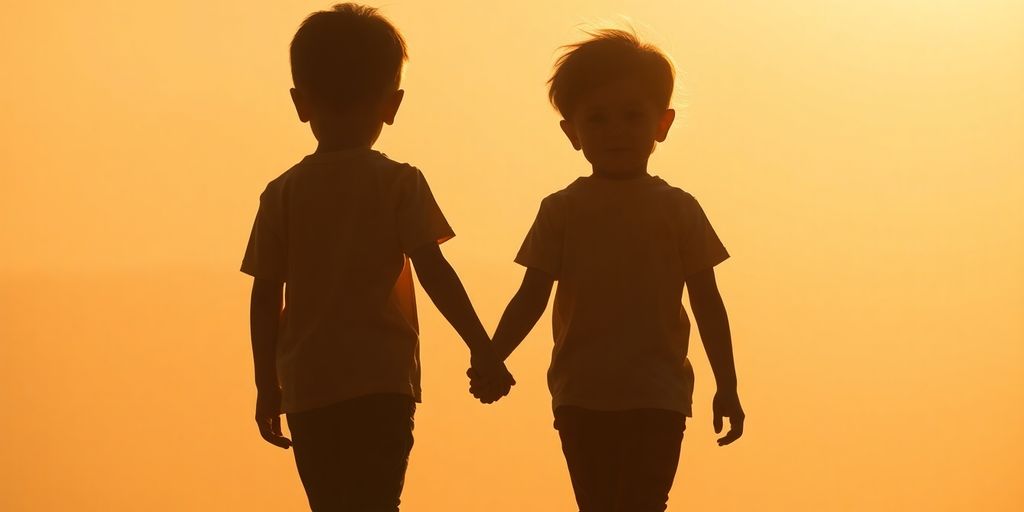 Two children walking together, one supporting the other.
