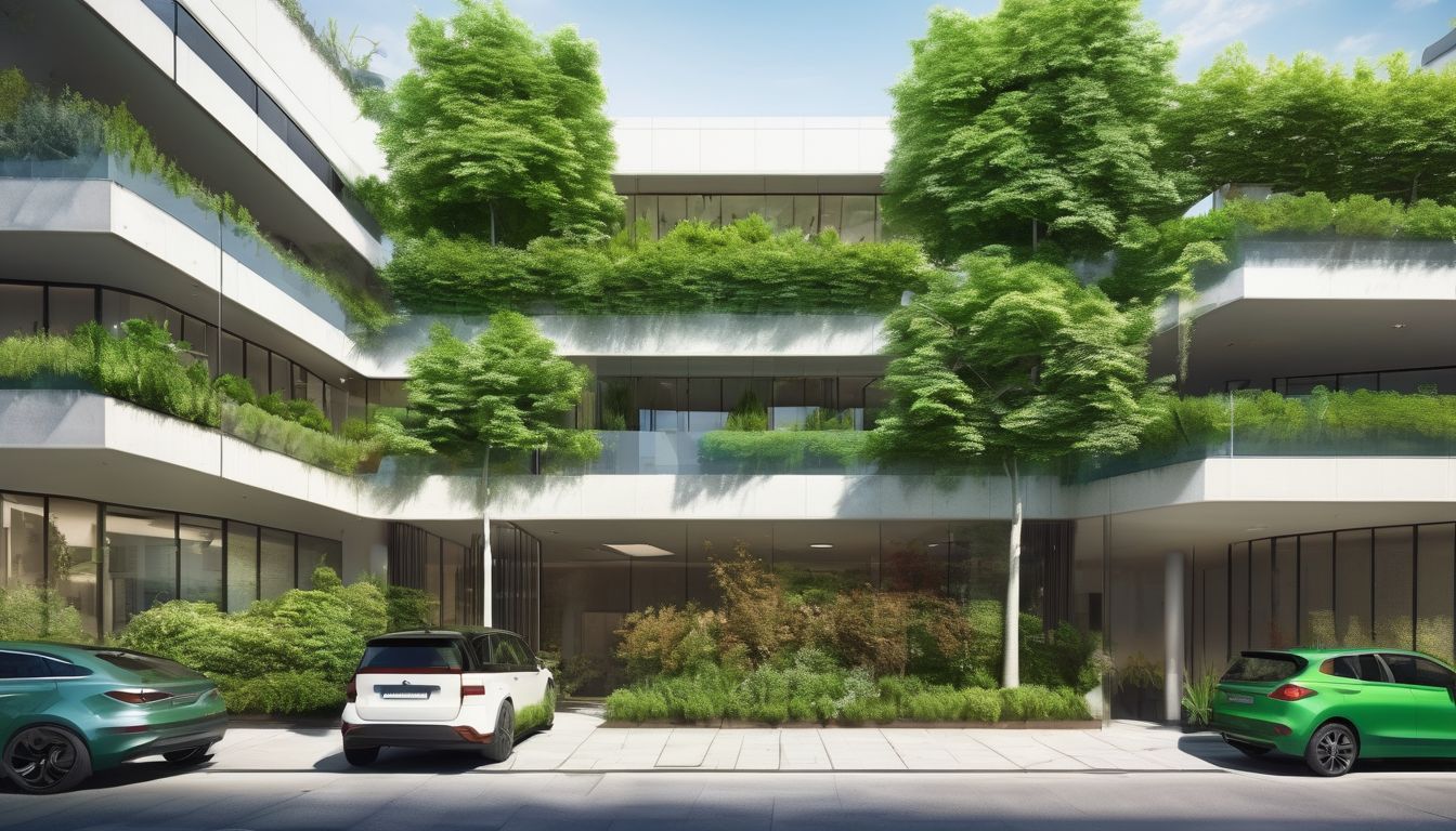 green commercial property with plants and trees, improving air quality