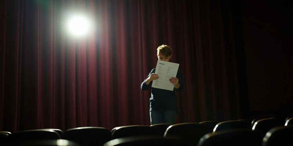 Person reviewing resume on a stage.