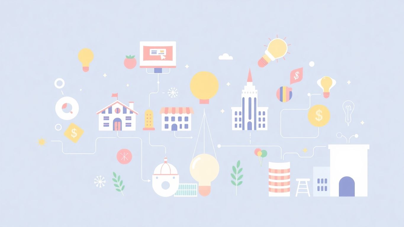 Moderne illustrasjon av forretningsmodeller og inntektsstrømmer.