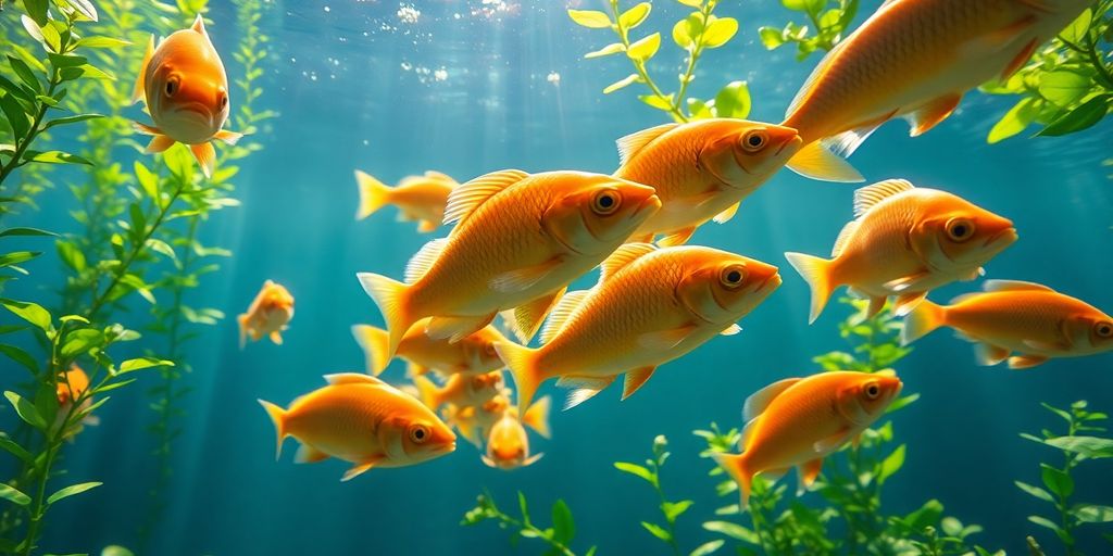 Peixes nadando em tanque de aquacultura limpo.