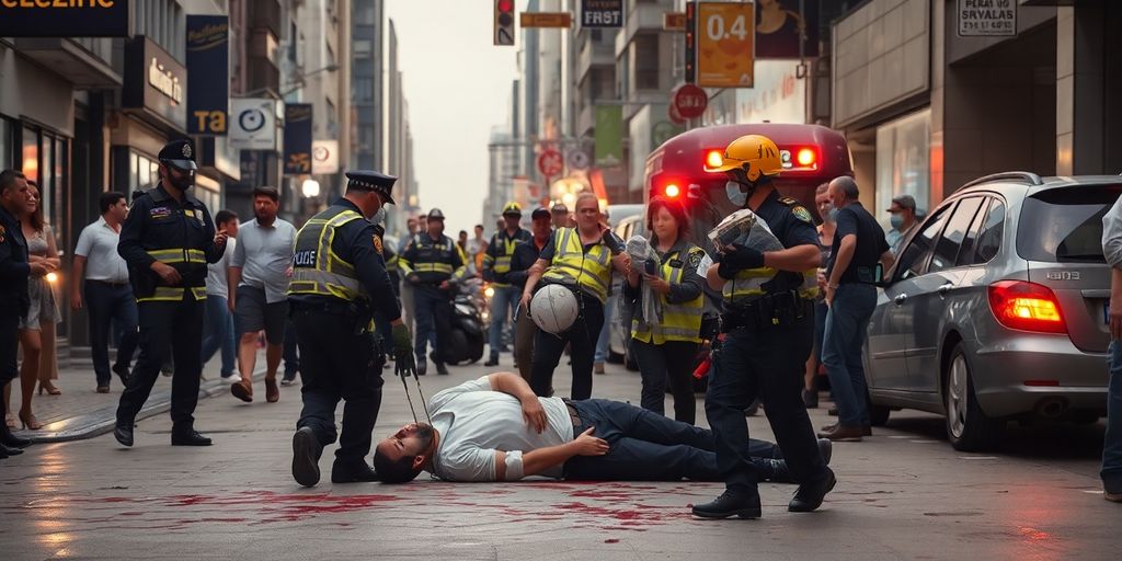 Emergency responders assist injured man in Tel Aviv.