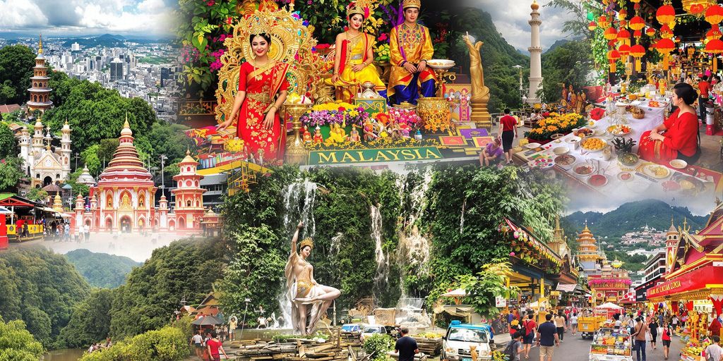 Colorful cultural landmarks and festivals in Malaysia.