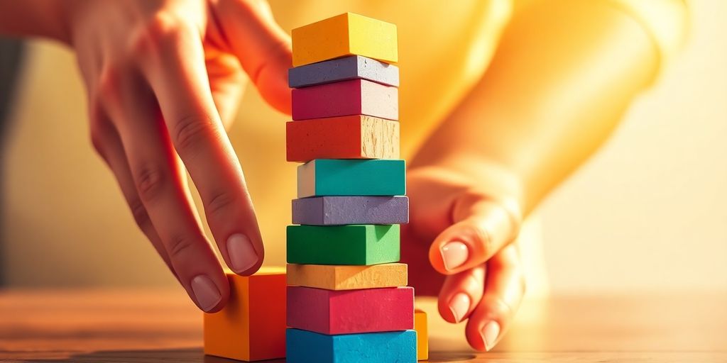 Person arranging blocks, building career success.