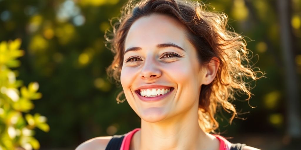 Person feeling energetic and healthy outdoors.
