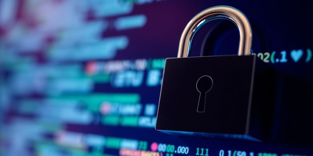 Digital lock on a computer screen, illustrating data security.