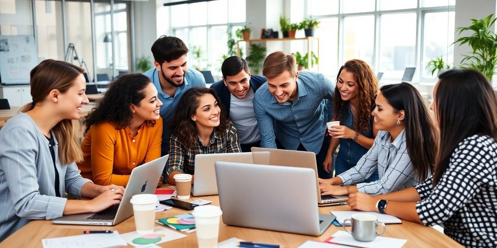 Diverse entrepreneurs collaborating in a modern office space.