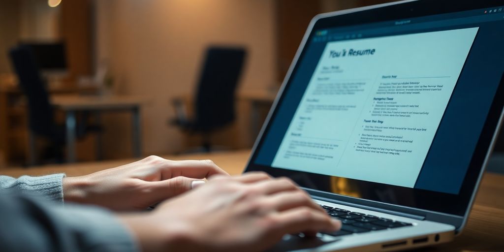 Person building resume on laptop