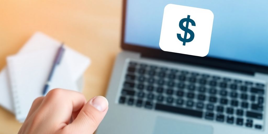 Business website cost calculator with dollar sign and hand.