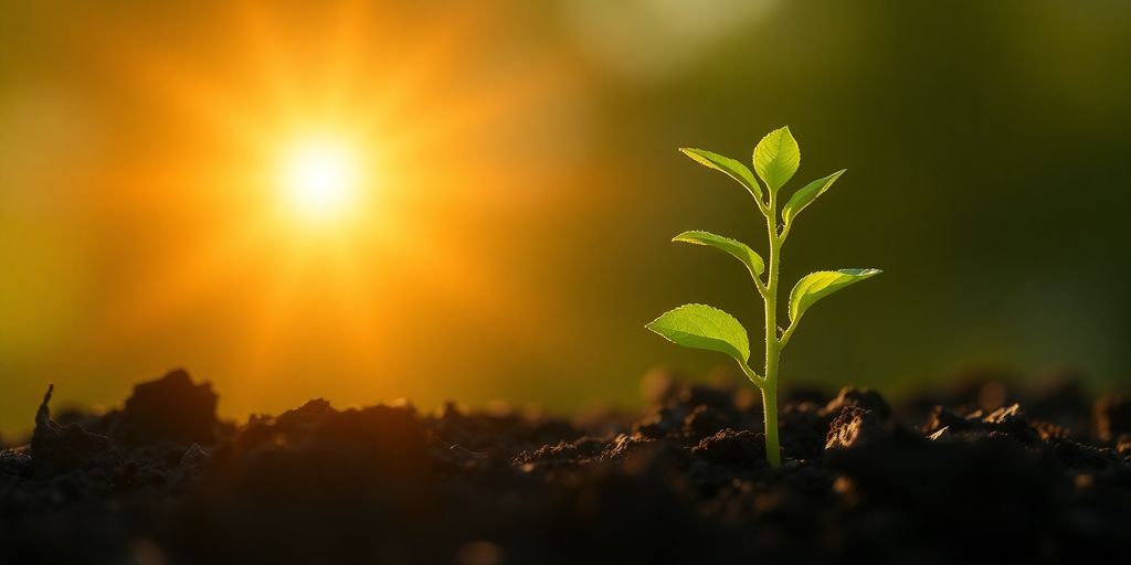 Plant growing towards a bright sun
