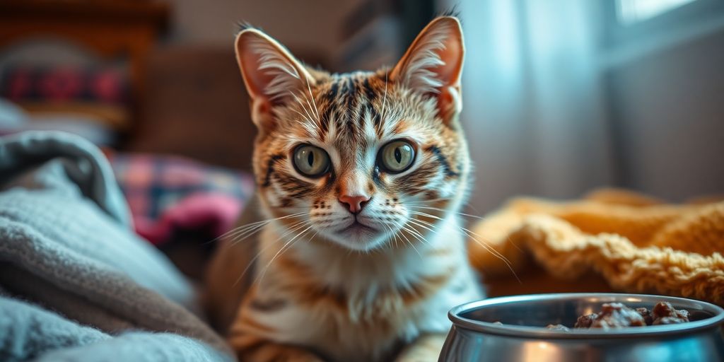 Притеснена котка в уютен дом.