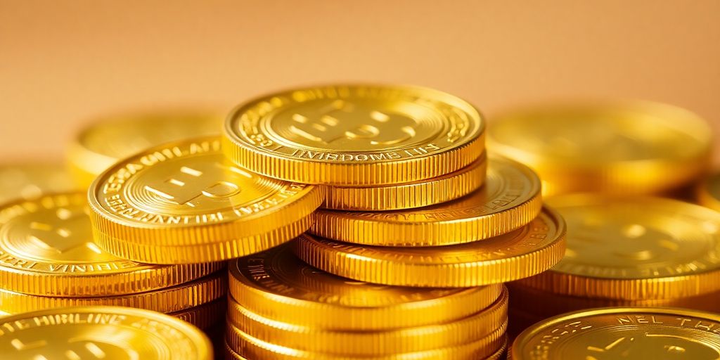 Pièces d'or empilées et brillantes
