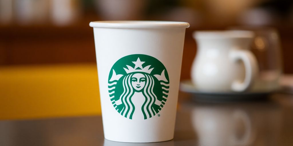 Starbucks logo with coffee cups.