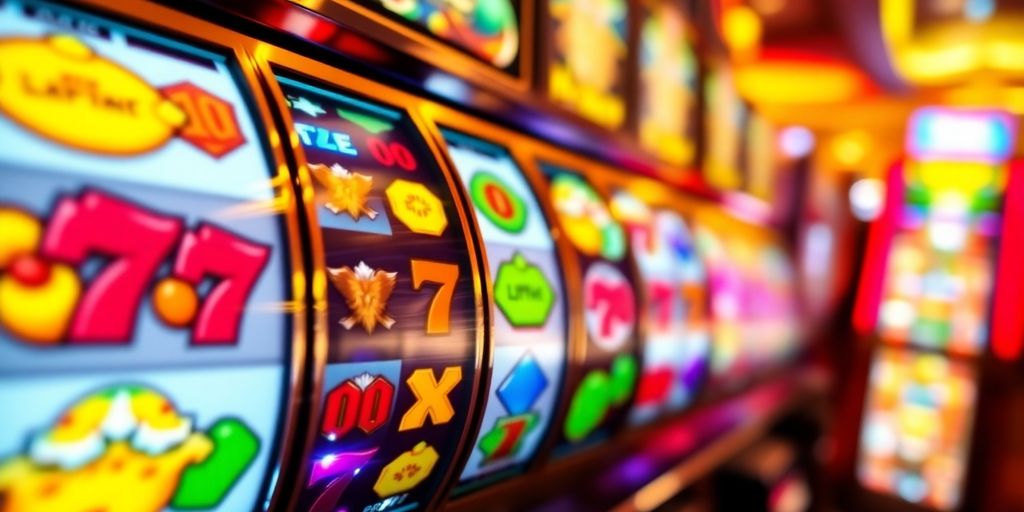 Slot machine reels with winning symbols.