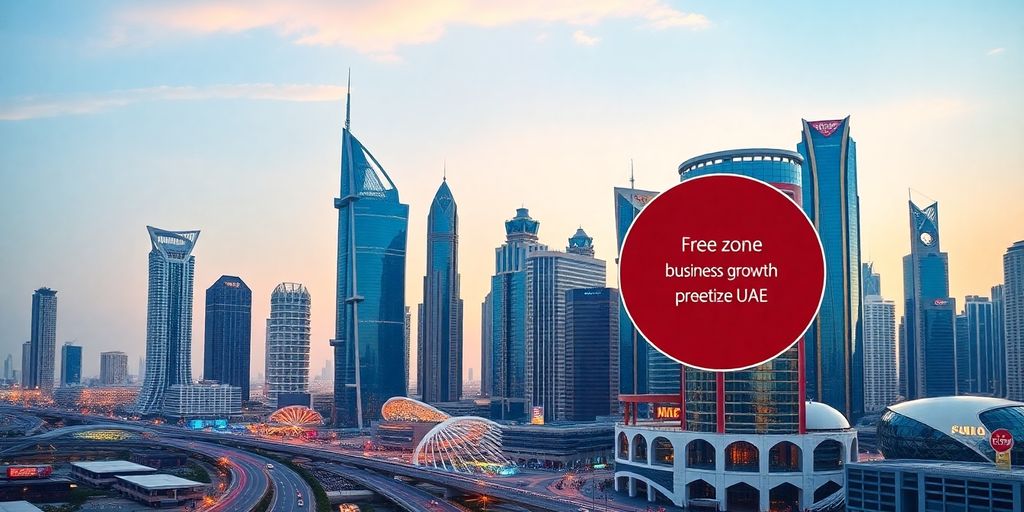 Dubai skyline with free zones for investment opportunities.