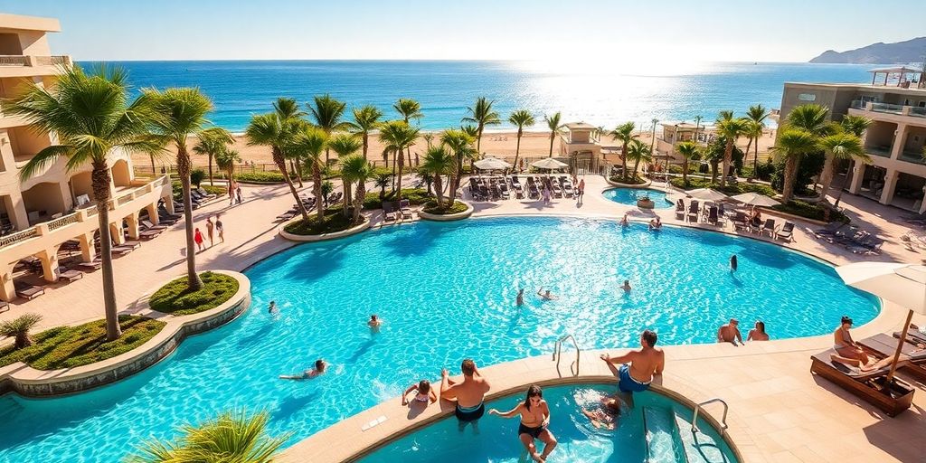 Familias disfrutando del lujo en el resort Hyatt Los Cabos.