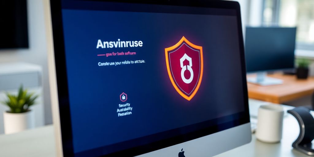 Computer screen showing antivirus software features and security.