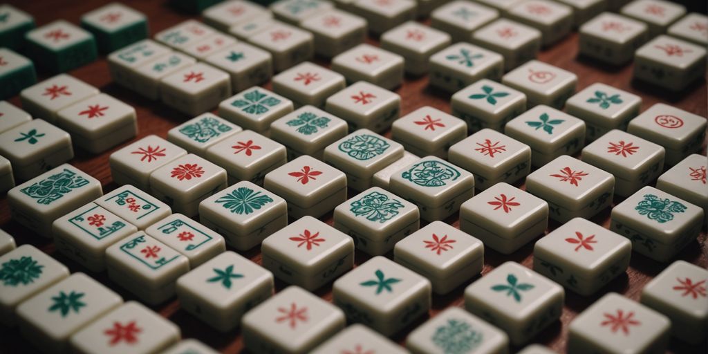 Mahjong tiles displaying various suits and honor tiles.