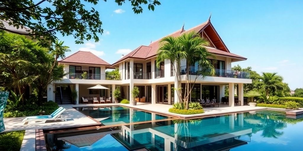 Luxury house in Ekkamai, Bangkok with lush surroundings.