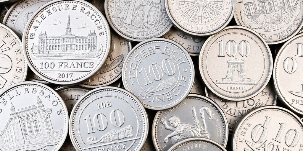 Pièces françaises en argent avec des motifs variés.