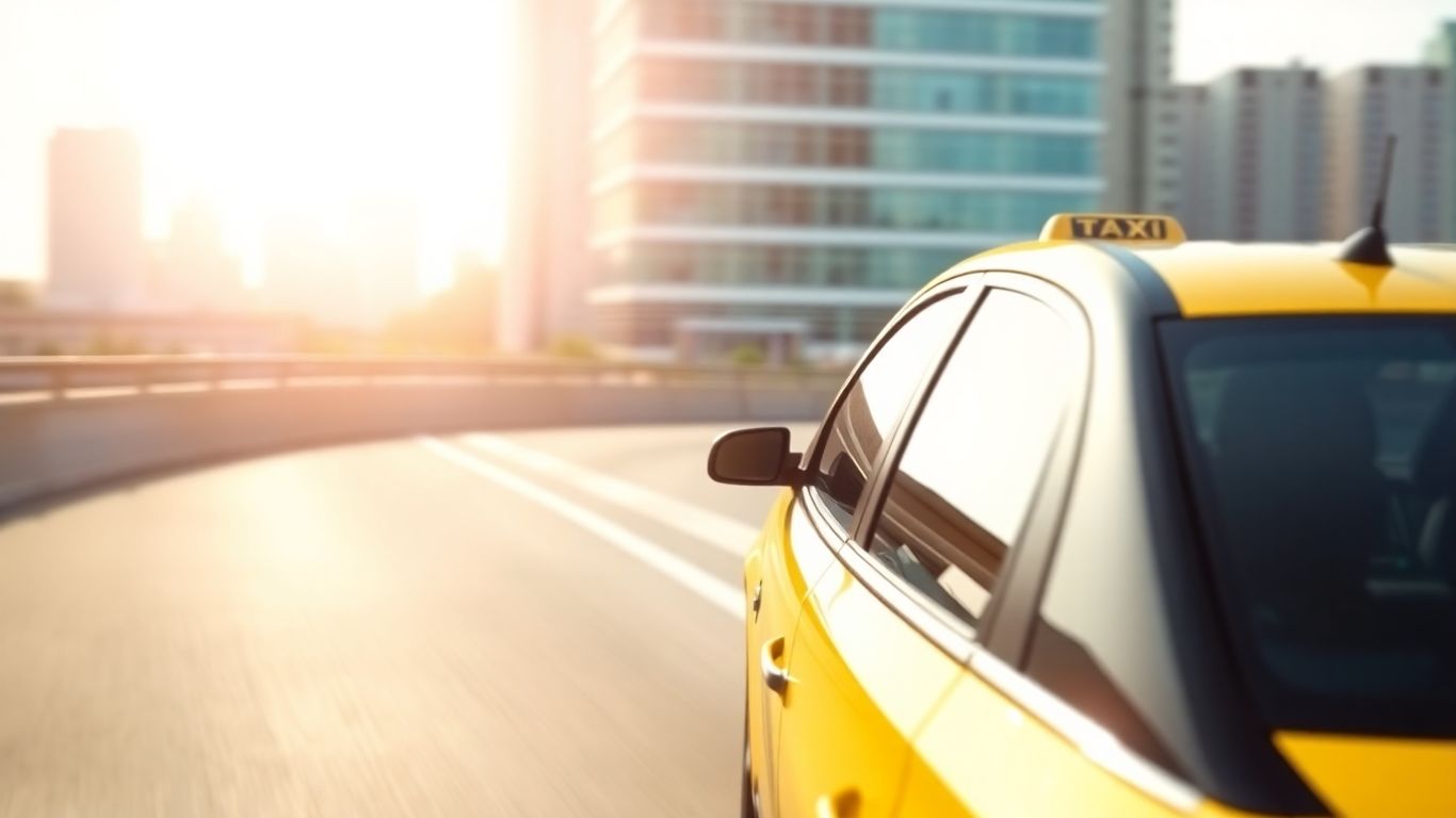 Yellow taxi cab on a highway