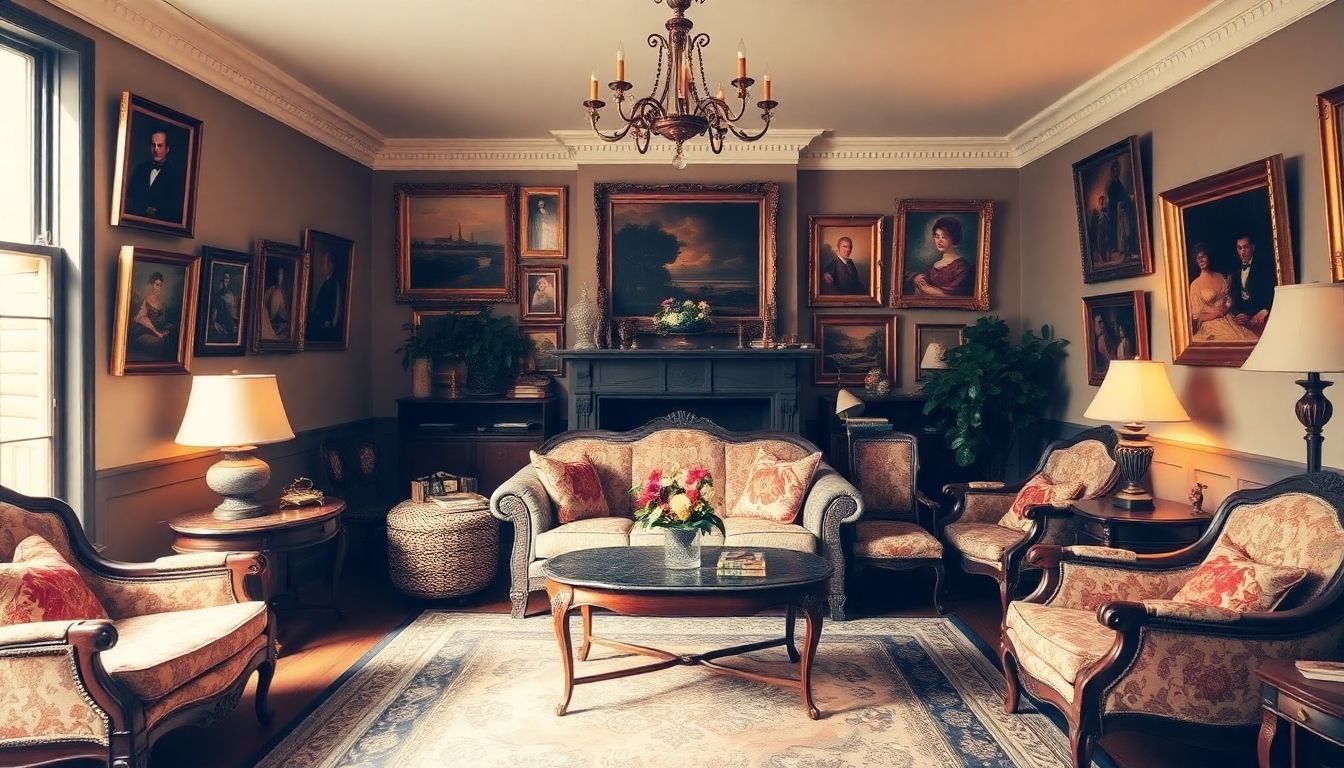 Vintage paintings in a stylish London living room.
