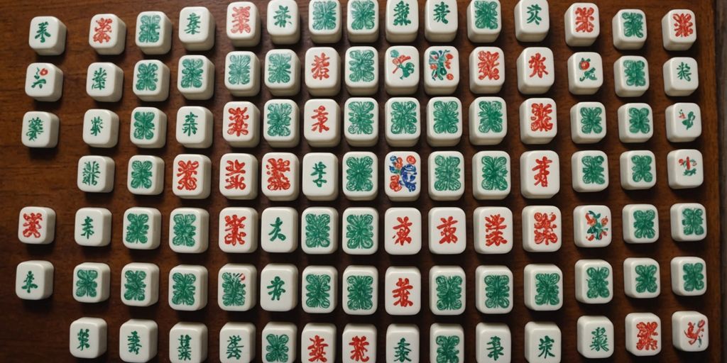 Mahjong tiles neatly arranged on a table