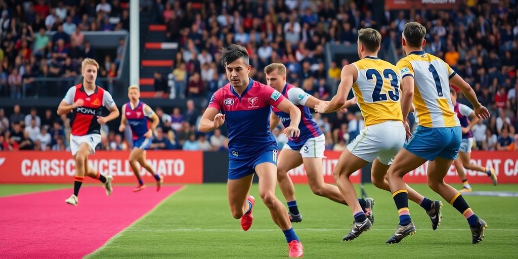 Australian Rules Football match with players on the field.