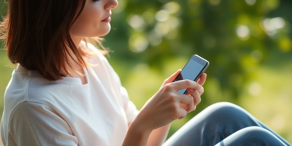 Person peacefully holding a closed smartphone outdoors.