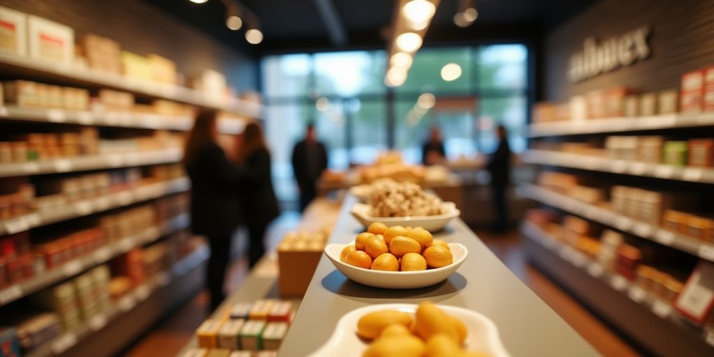 Inneneinrichtung eines Müller Geschäfts mit Produkten.