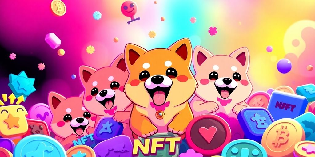 Personagens Baby Doge e arte digital colorida.