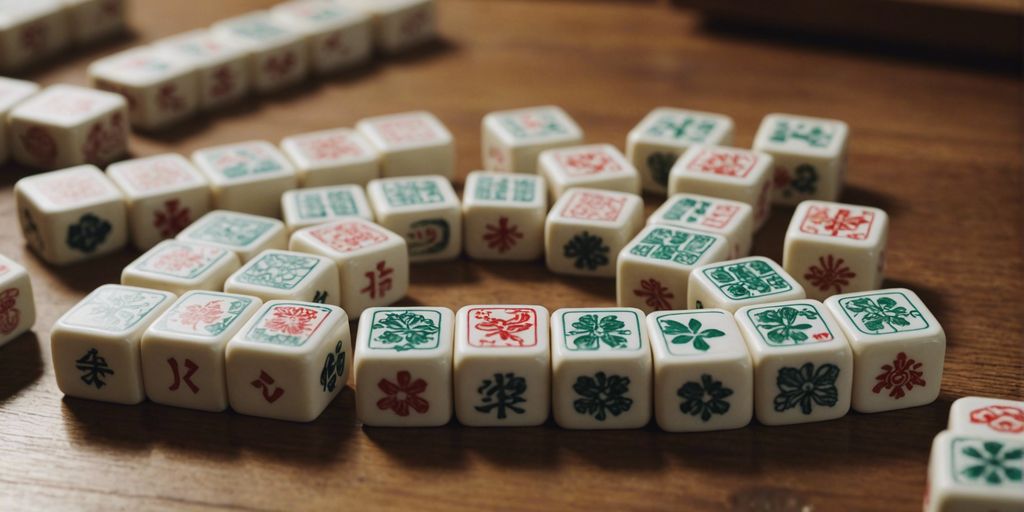 Mahjong tiles set on a wooden table, showcasing intricate designs, perfect for beginners learning tile names.