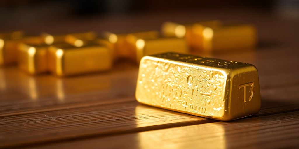 Lingot d'or sur une table en bois.