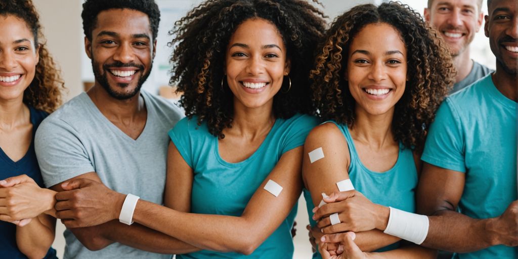 People showing band-aids after flu shots