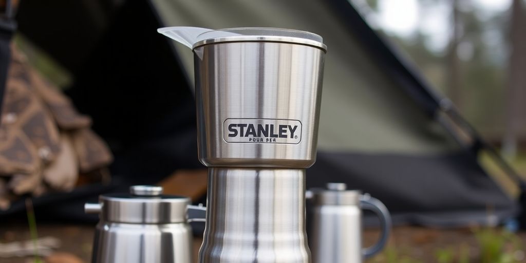 Stanley Pour Over Coffee Set on a campsite.
