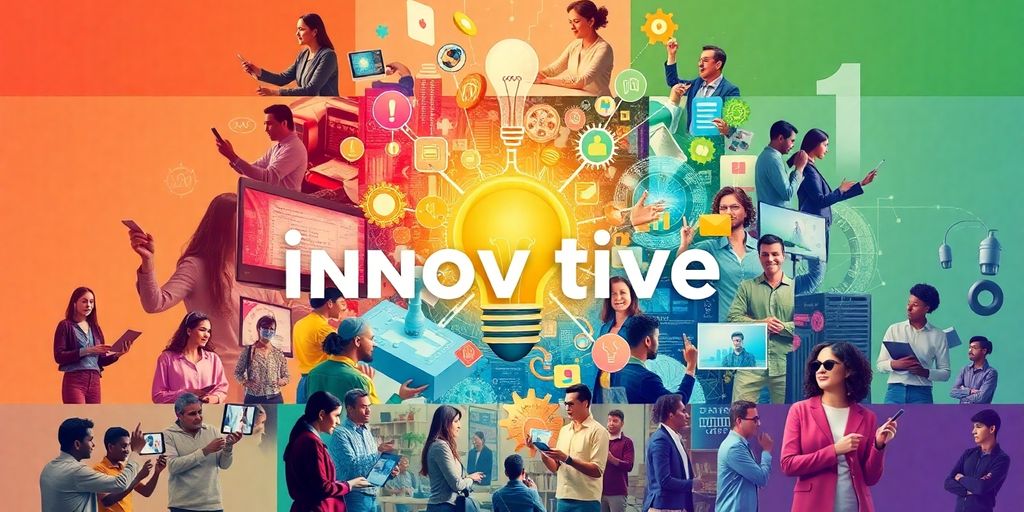 Diverse people collaborating on innovative projects and technologies.