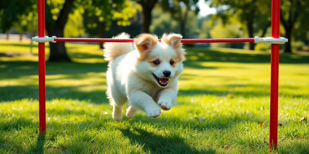 Happy puppy performing agility in Bellevue Hill park.
