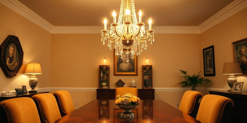 Dining room with elegant chandelier