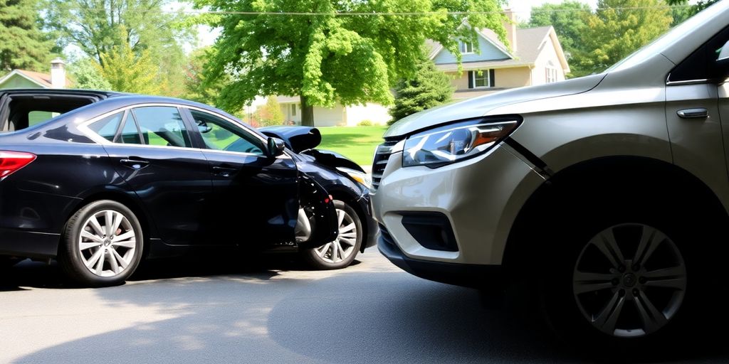 Two cars with minor damage after collision.