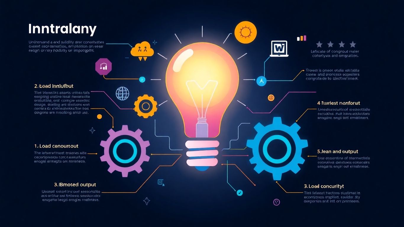Infographic of a glowing lightbulb with gears and connections.