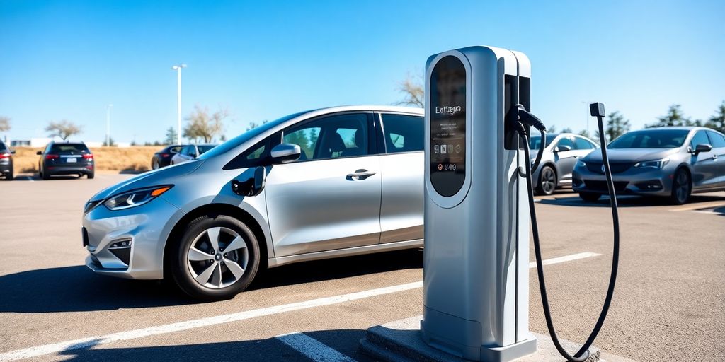 EV charging station in a parking lot.