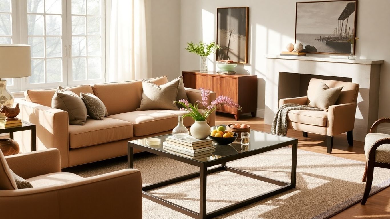 Crate and Barrel living room with stylish furniture and decor.
