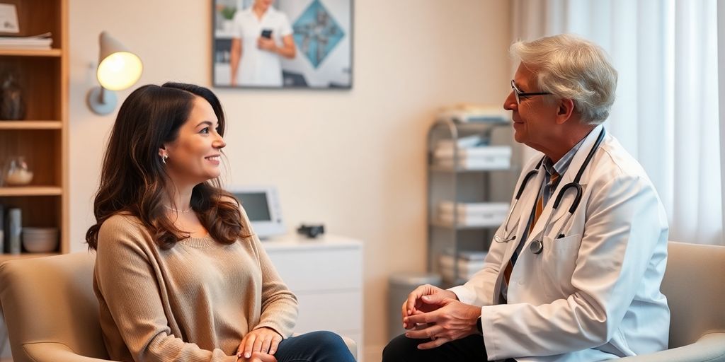 Consulta entre ginecologista e paciente sobre menopausa.