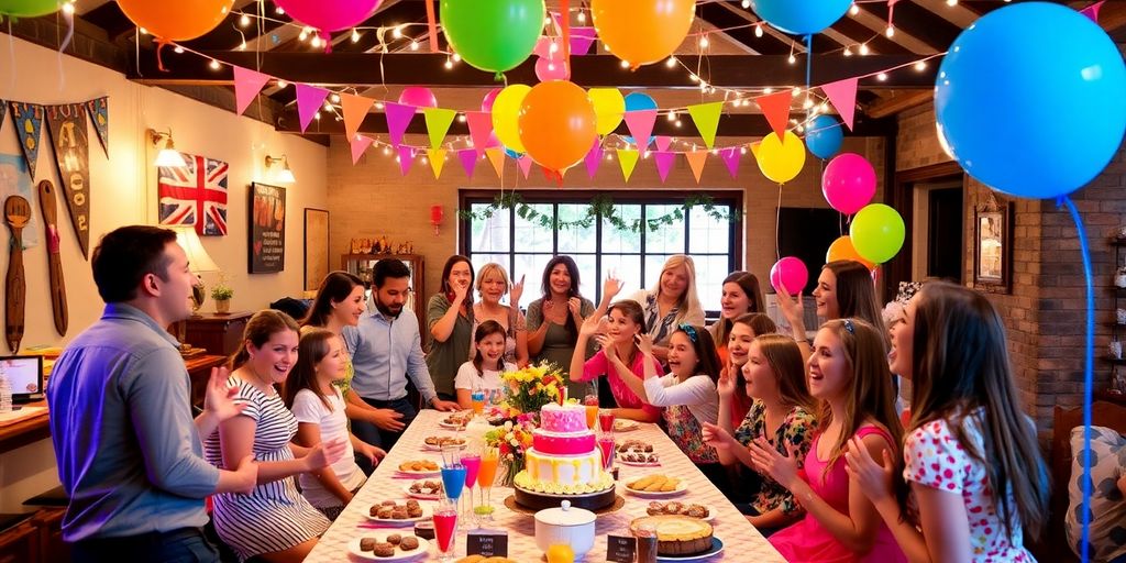 Vibrant birthday party scene at Matthews Yard in Croydon.