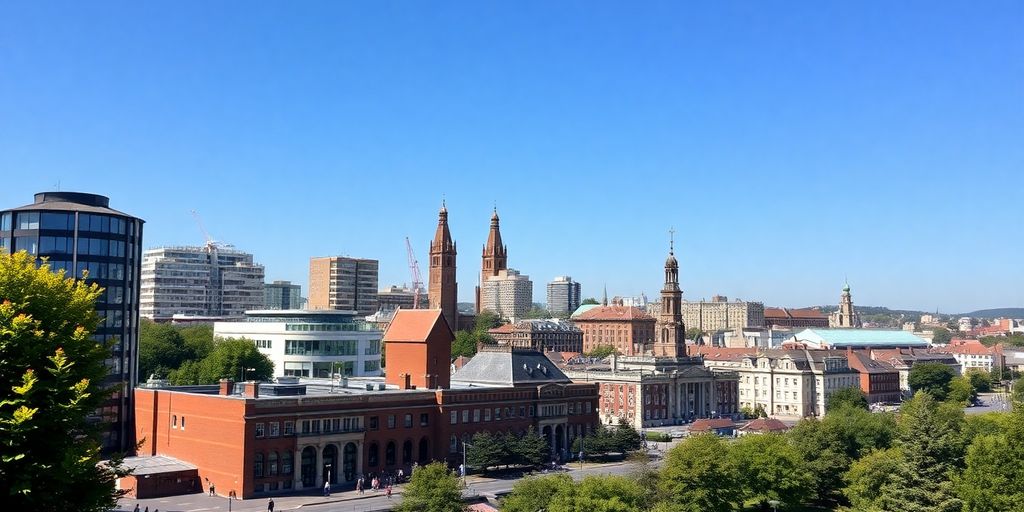Cardiff skyline featuring modern and historic architecture.