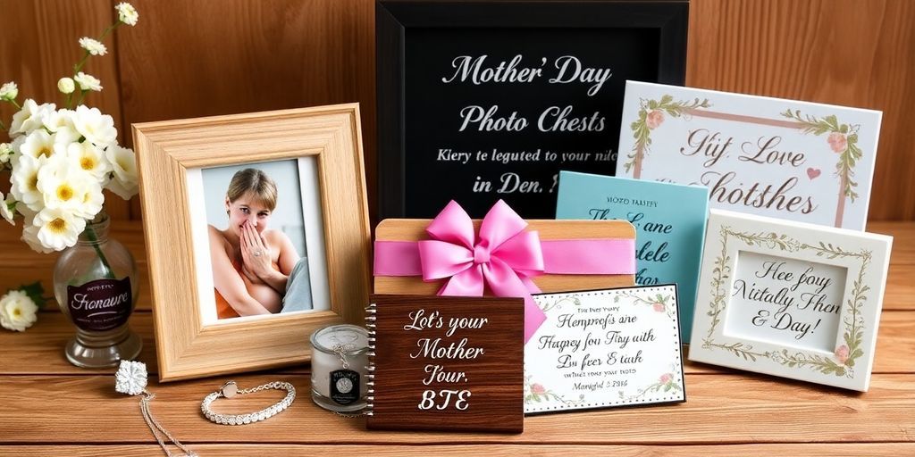 Personalized keepsakes for Mother's Day gifts on a table.