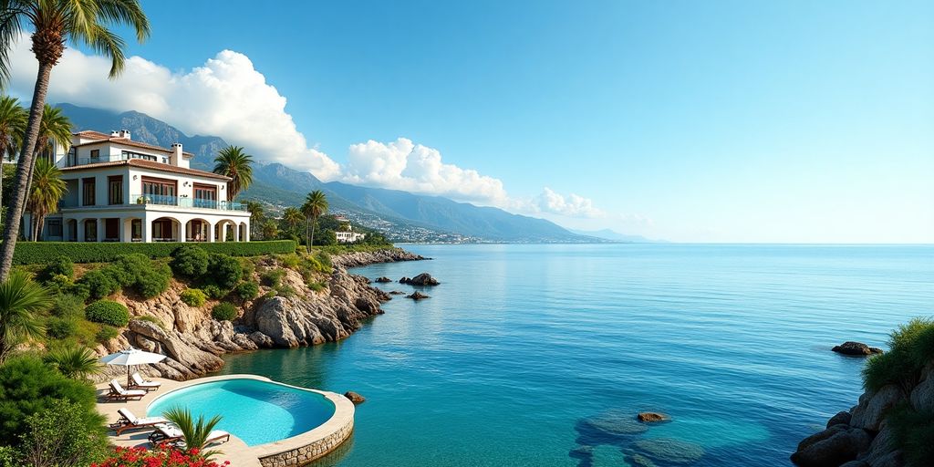 Lyxiga villor och palmer vid Costa del Sol.