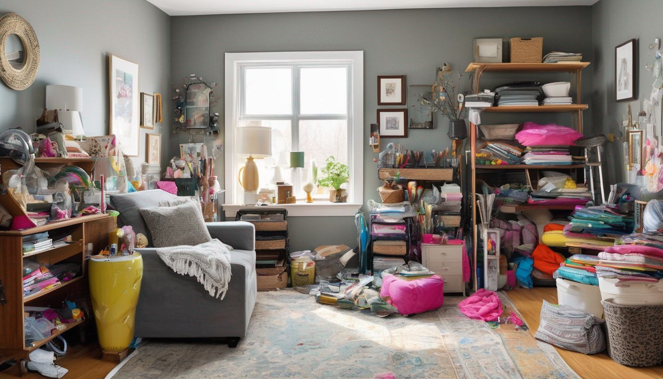 cluttered room before and after decluttering