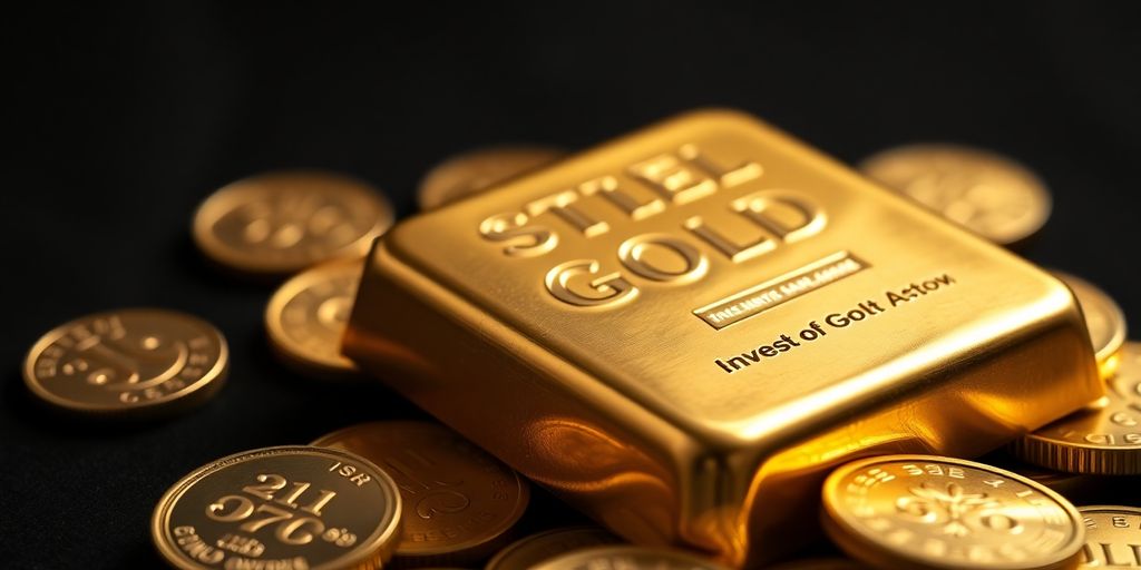 Photo d'une barre d'or avec des pièces de monnaie.