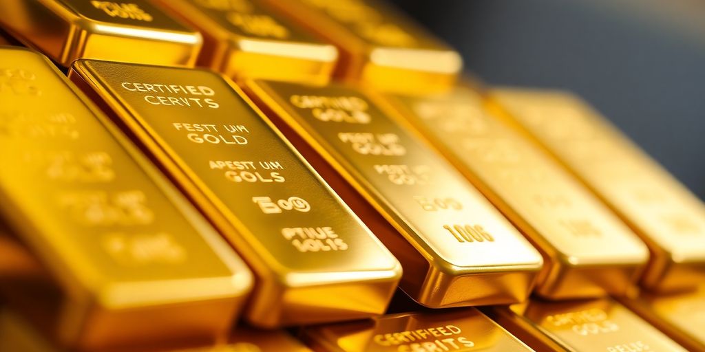 Lingots d'or certifiés empilés avec éclat.